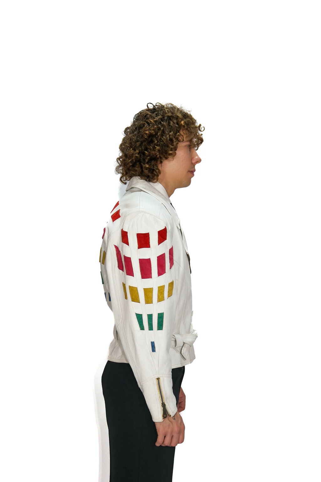 Lederjacke Weiß mit buntem Rücken