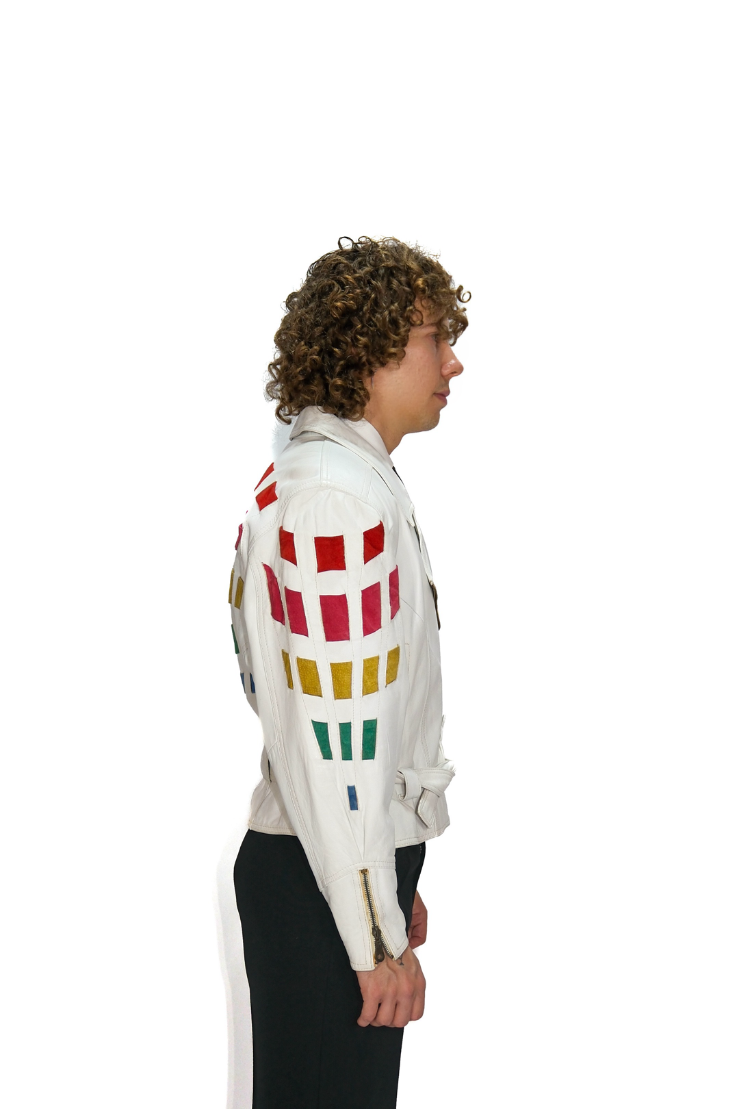 Lederjacke Weiß mit buntem Rücken