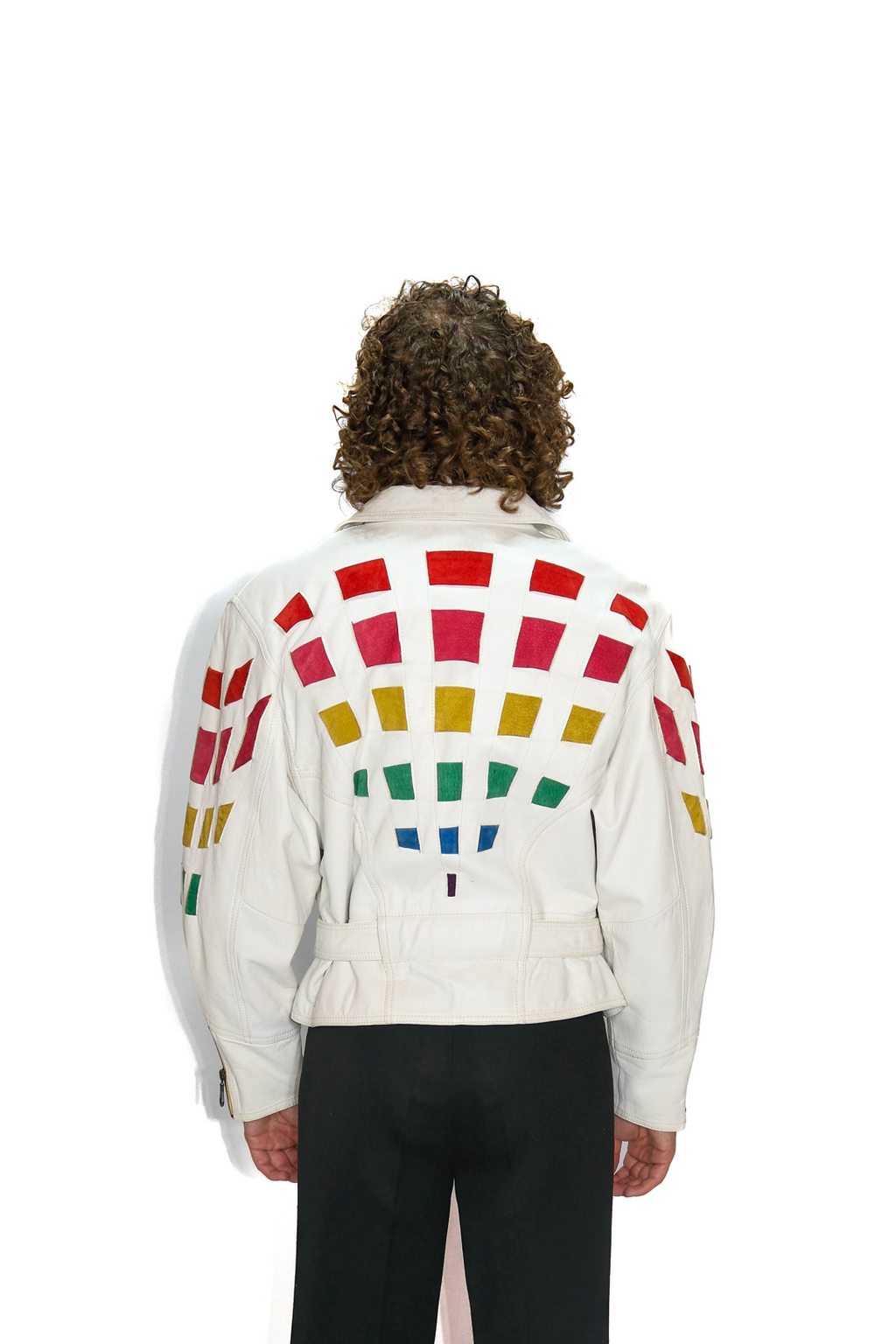 Lederjacke Weiß mit buntem Rücken