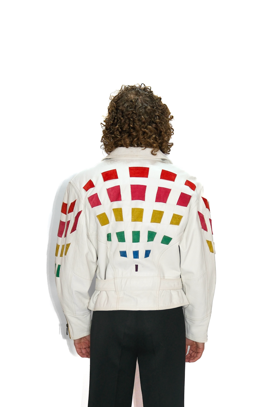 Lederjacke Weiß mit buntem Rücken
