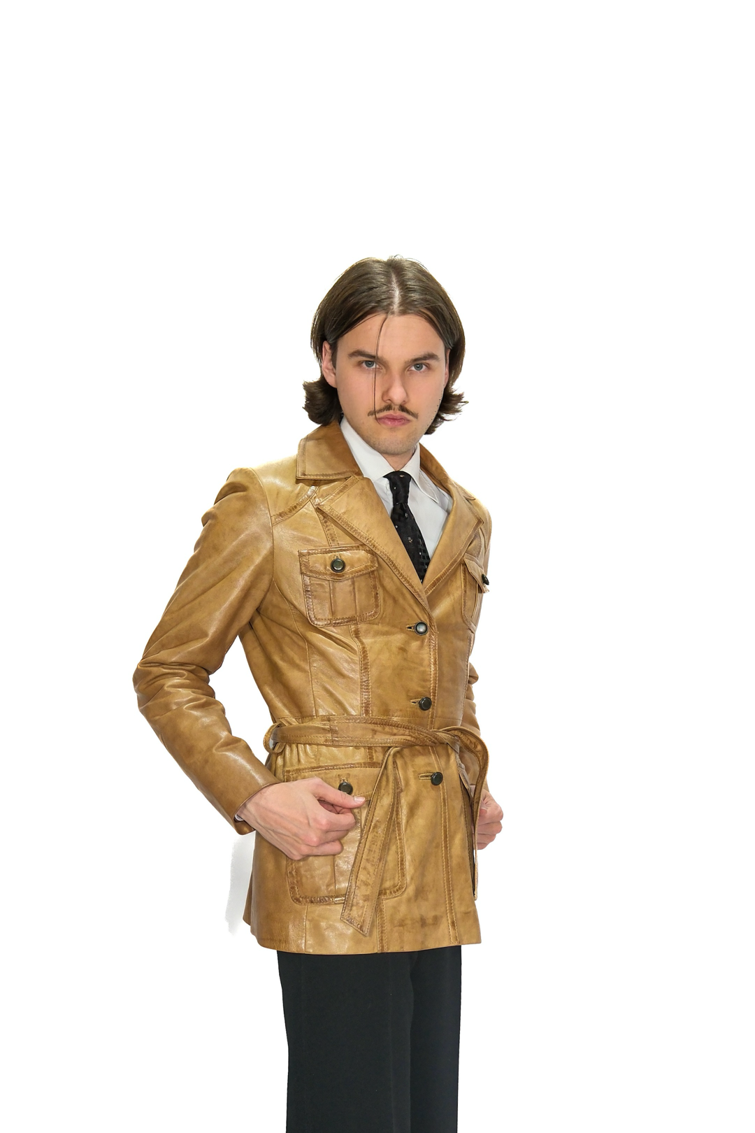 Lederjacke mit Gürtel Braun