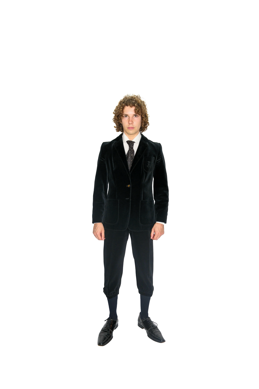Samtanzug Schwarz mit Stickerei und Kniebundhose
