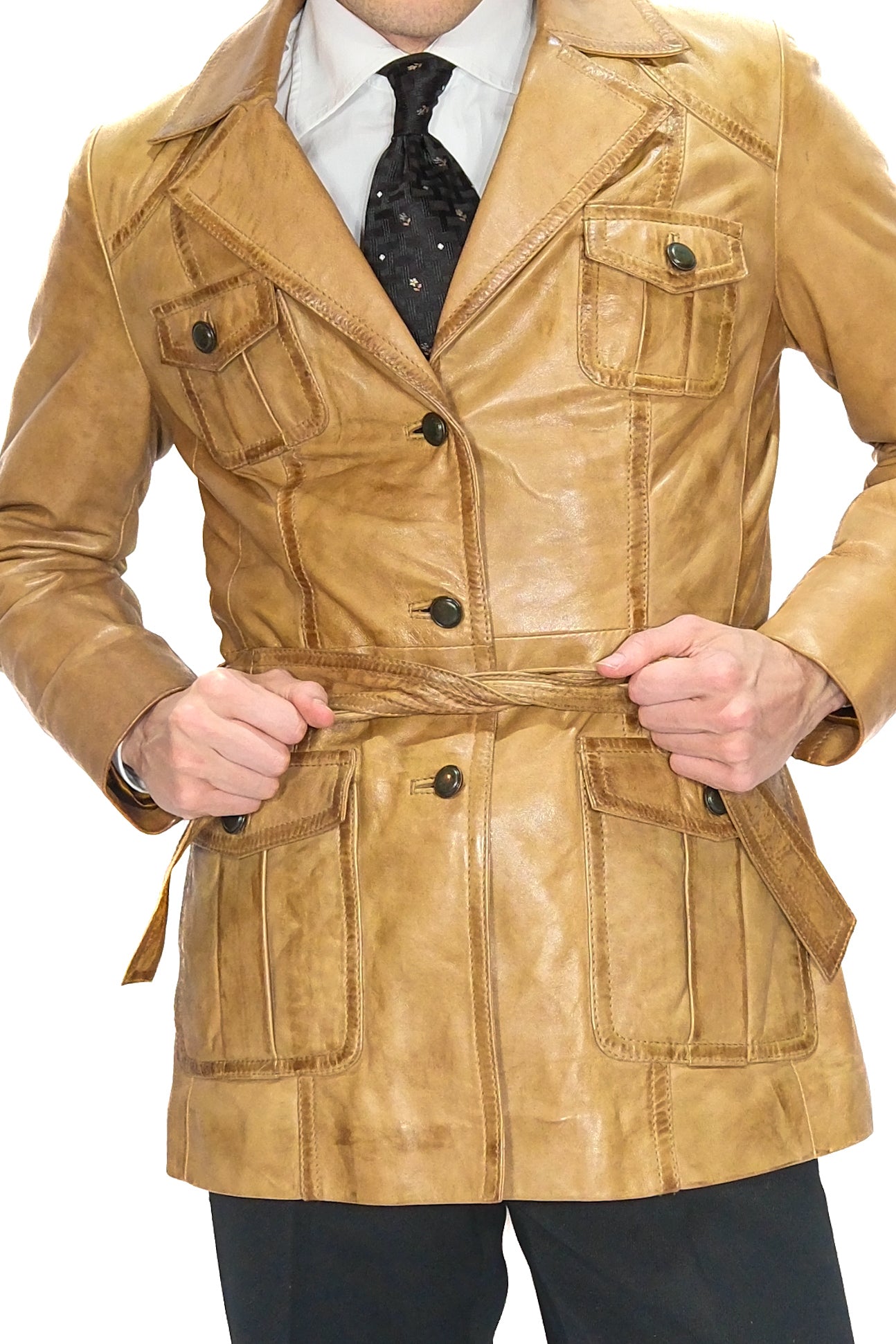 Lederjacke mit Gürtel Braun