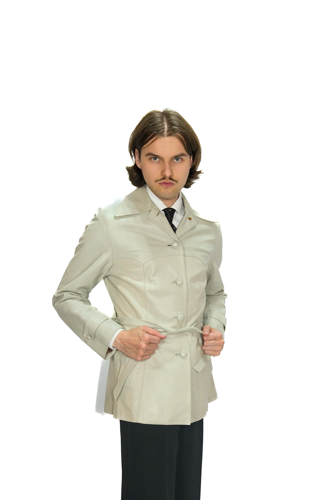 Lederjacke Grau / Beige