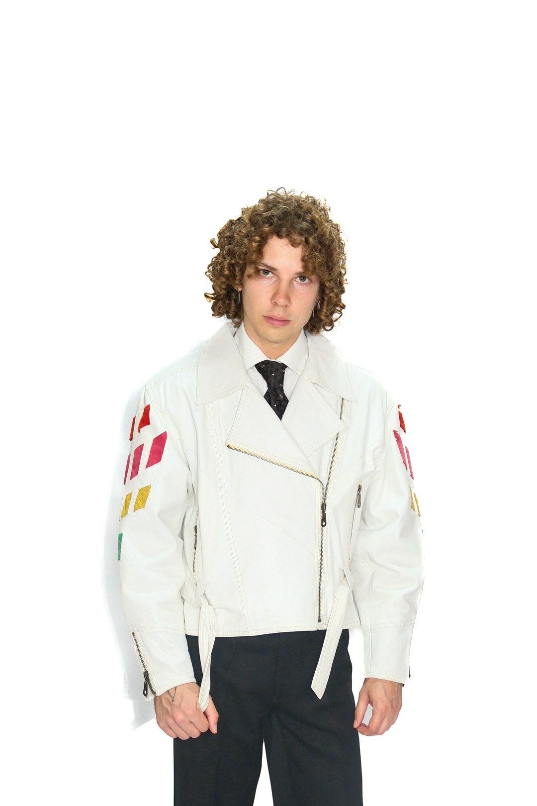Lederjacke Weiß mit buntem Rücken