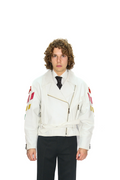 Lederjacke Weiß mit buntem Rücken