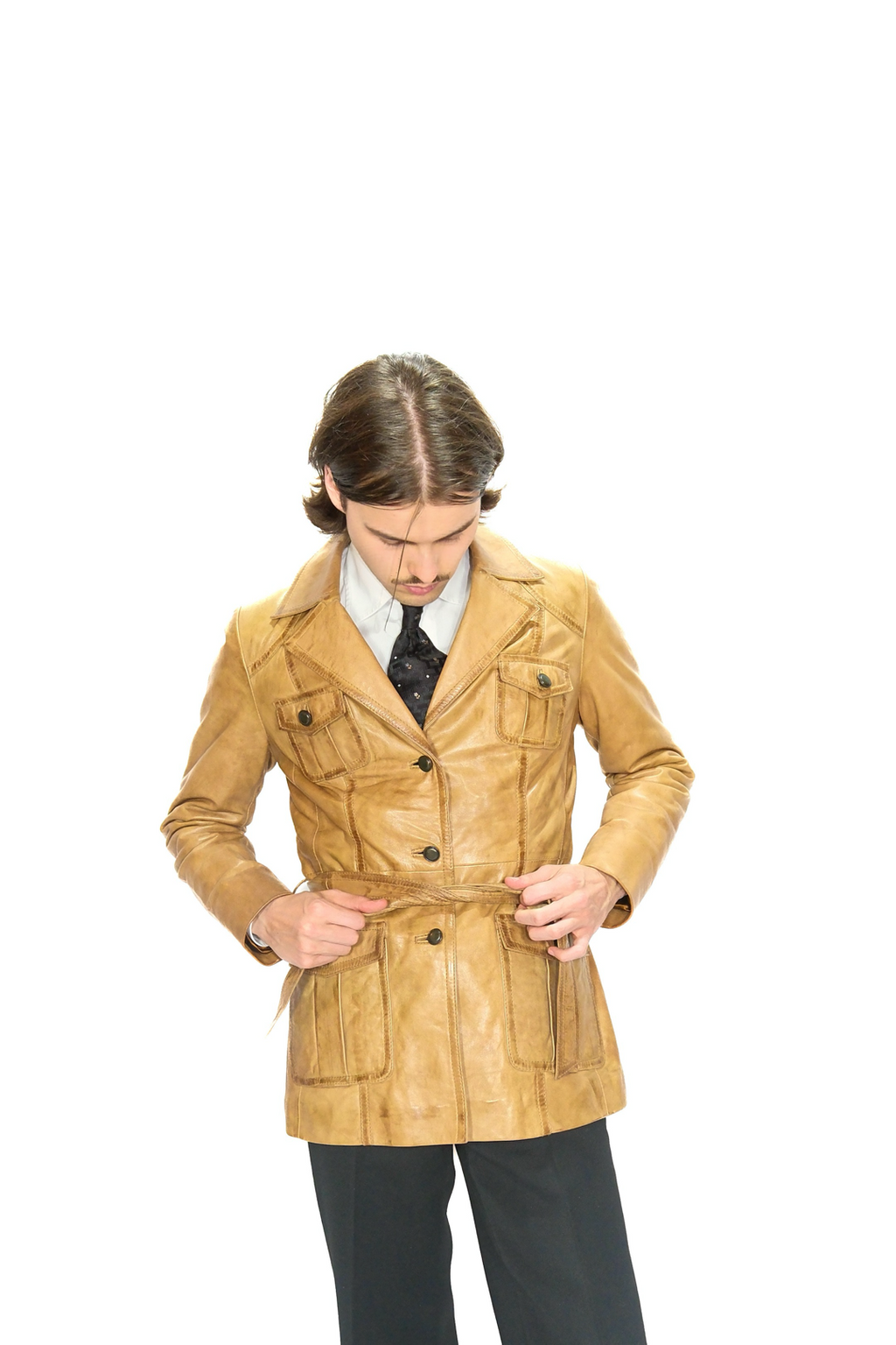 Lederjacke mit Gürtel Braun