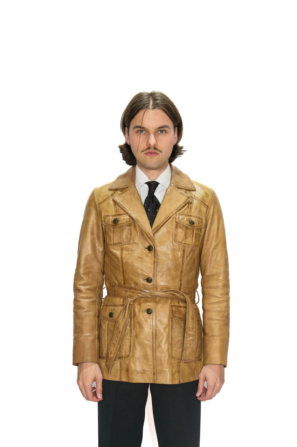 Lederjacke mit Gürtel Braun